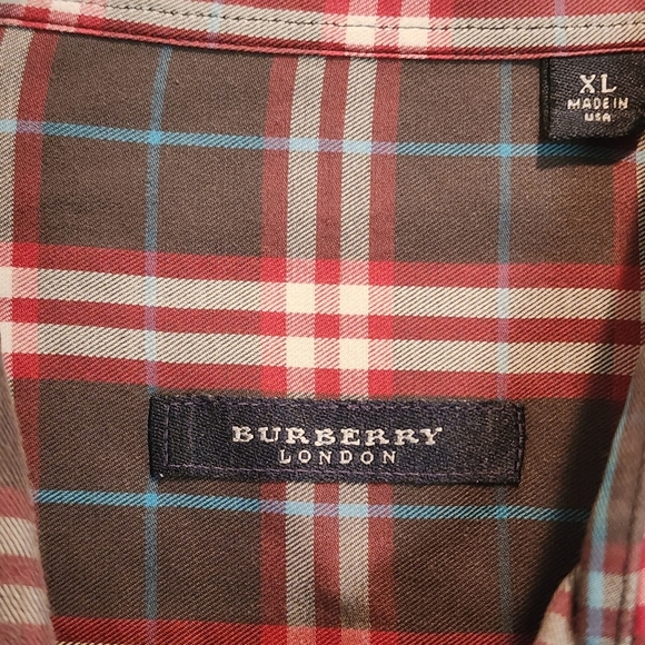 Burberry Mens Button Up Shirt Long Sleeve Plaid Preppy Office Brown Red Size XL - Picture 4 of 7